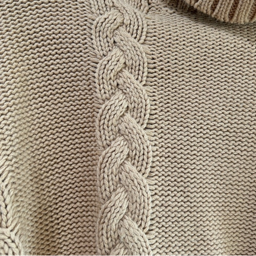 Calvin Klein Camel Knit Pullover Cozy Tan Cable Knit Turtleneck Sweater - Picture 15 of 16